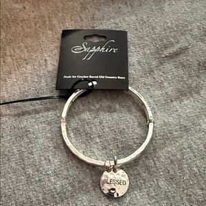 Sapphire Silver Bangle Bracelet with Blessed Charm